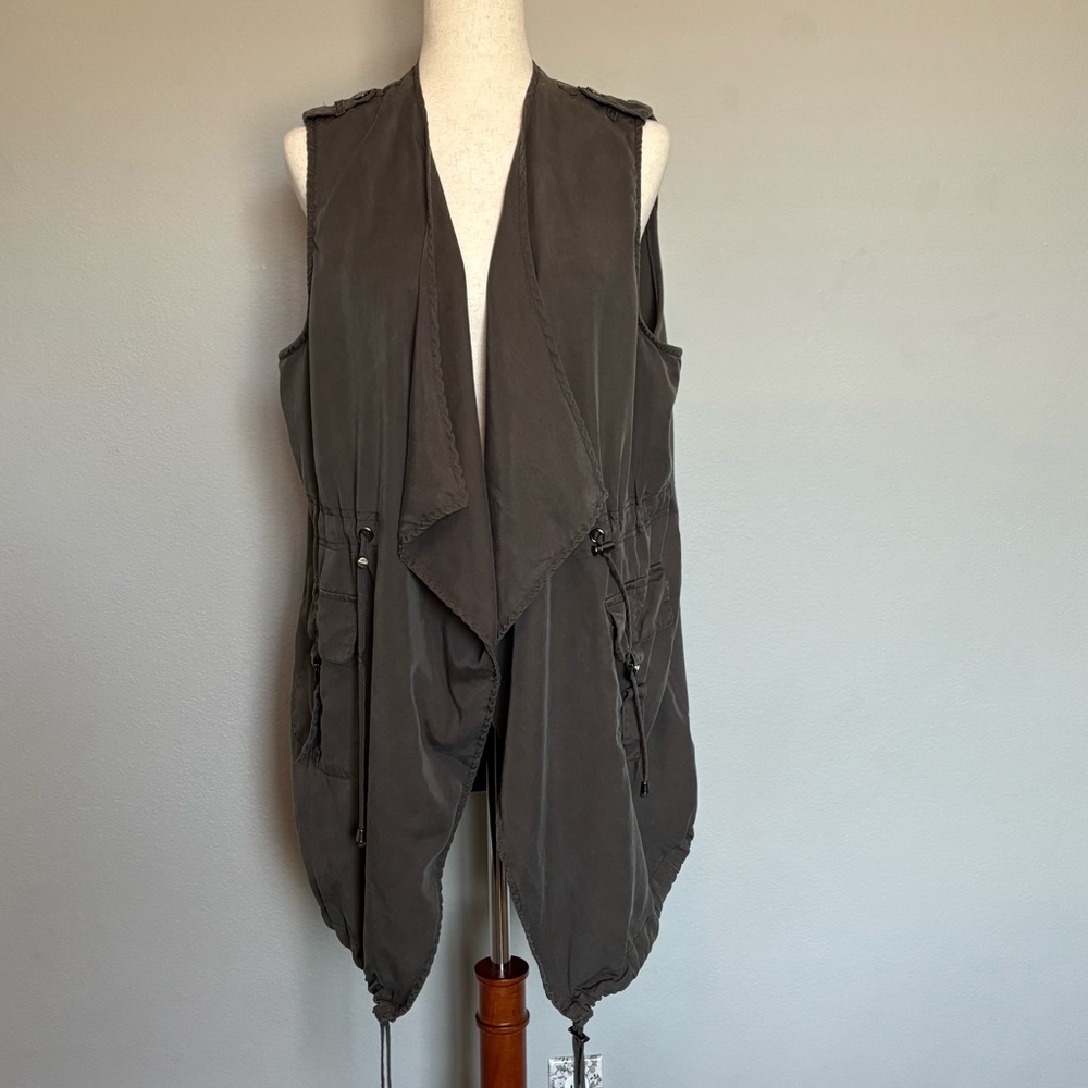 Carolina Belle Women’s (Olive Green/Gray Mix) Waterfall style Utility Vest, EUC